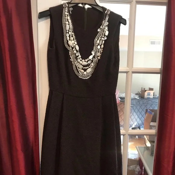 slim fit dress slacks 1970s Oscar de La Renta Black Jeweled Center Dress